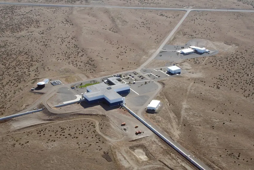 Aerial view of LIGO Hanford Observatory with its 4-kilometre detector arms